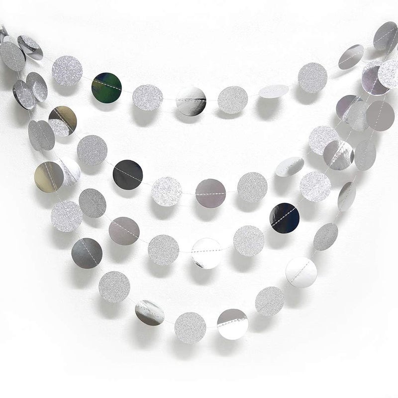 Decor365 Glitter Silver Circle Garland Party Decorations Paper Circle Dots Streamers Banner Backdrop for Baby Showers Bachelorette Birthday Christmas NYE Graduation Bridal Shower Party Decor - Image 3